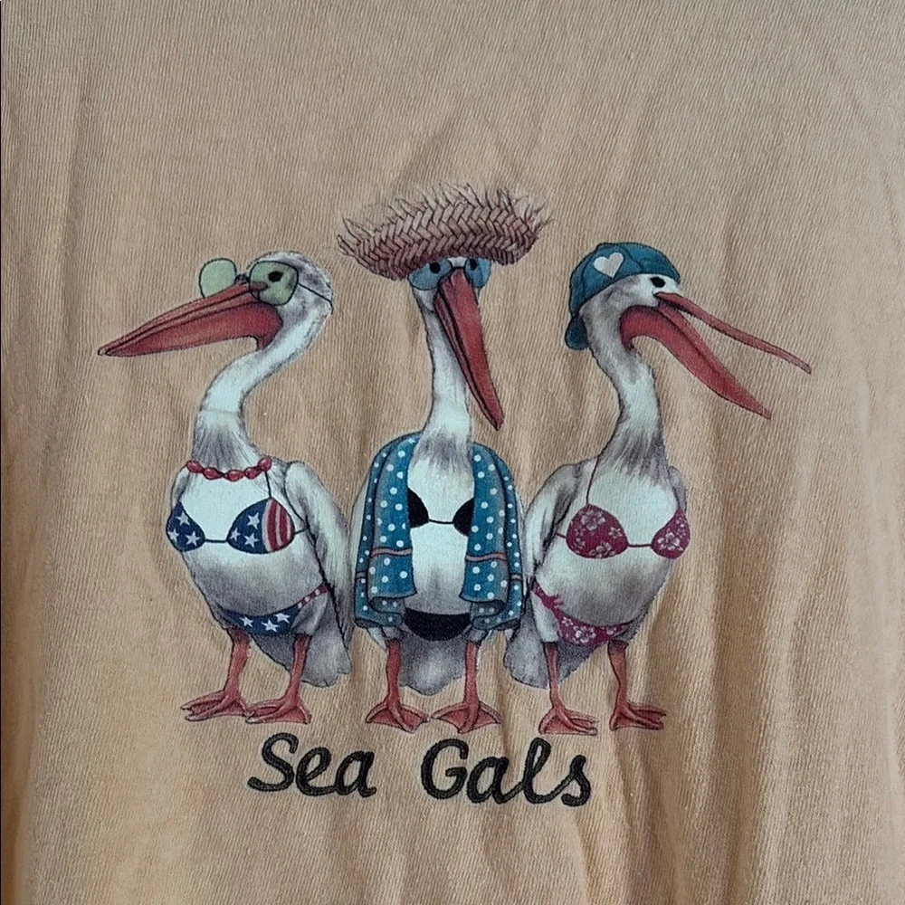 Peach Graphic T-Shirt with Sea Gulls - Picture 5 of 12